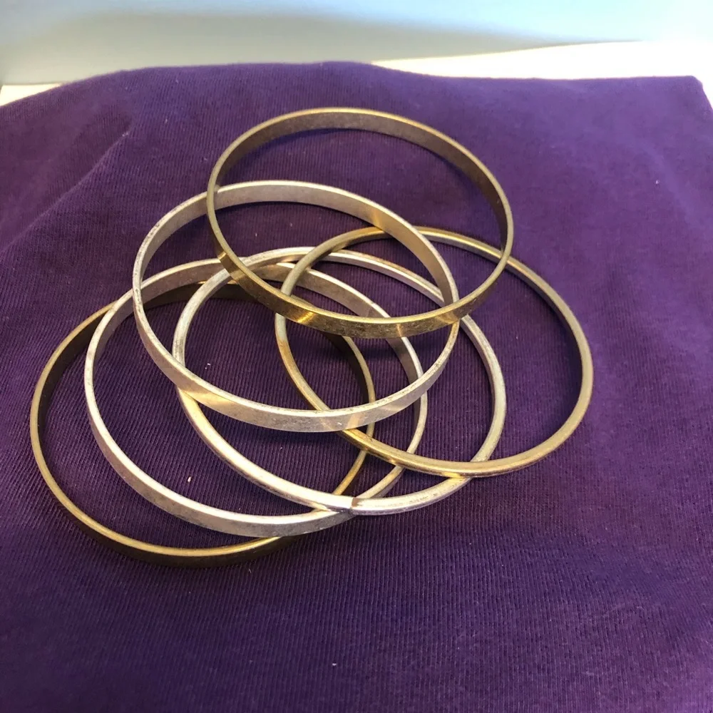 Gold and Silver tones Mixed Metal Bangle Bracelet Set - Women Jewelry